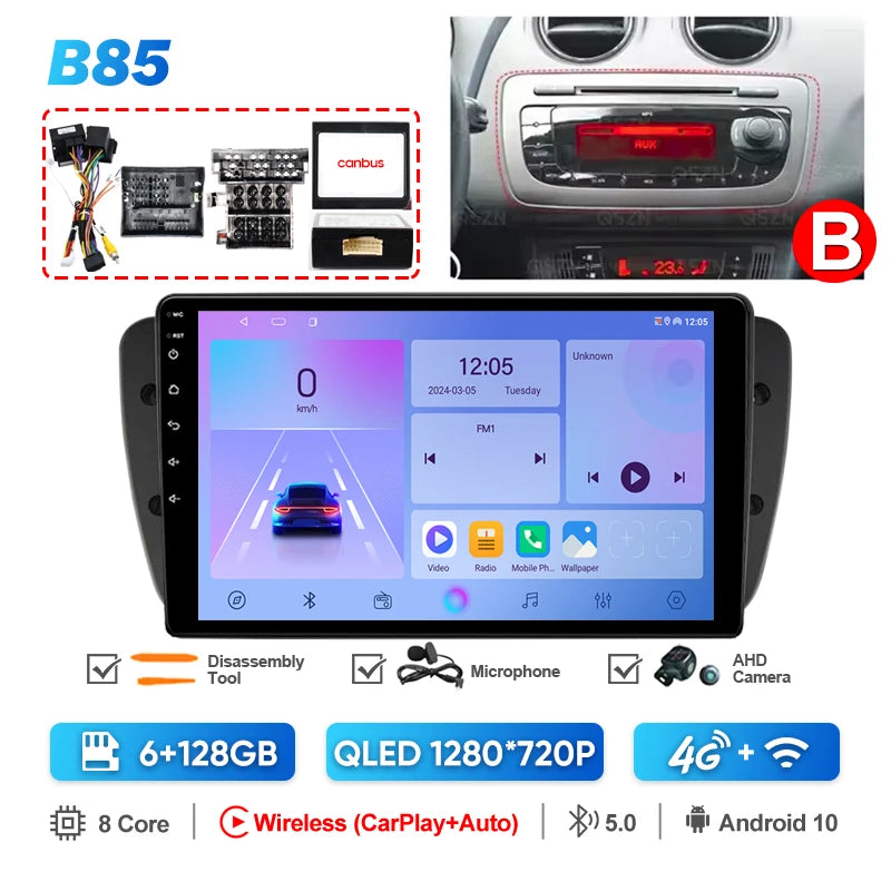Pour Seat Ibiza 2012 2013 2014 2015 Android Auto Carplay Radio voiture lecteur vidéo multimédia GPS Navigation QLED écran tactile 4G