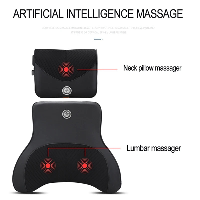 Coussin de cou de massage de vibration de voiture, support lombaire intelligent électrique, coussin de dos de repos de sauna de siège de voiture de voyage