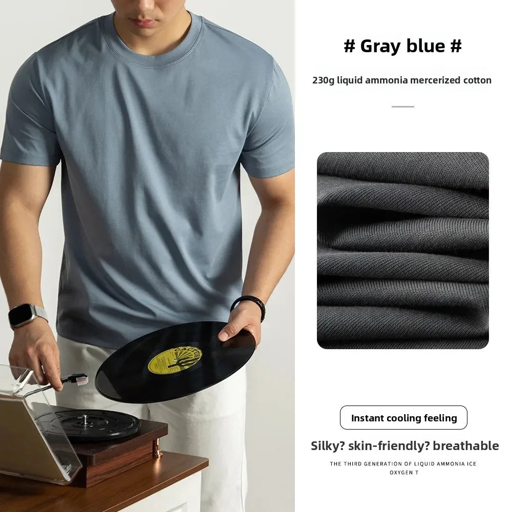 Haut de gamme lourd ammoniaque liquide brillant coton hommes à manches courtes T-Shirt été coupe ample respirant haut décontracté