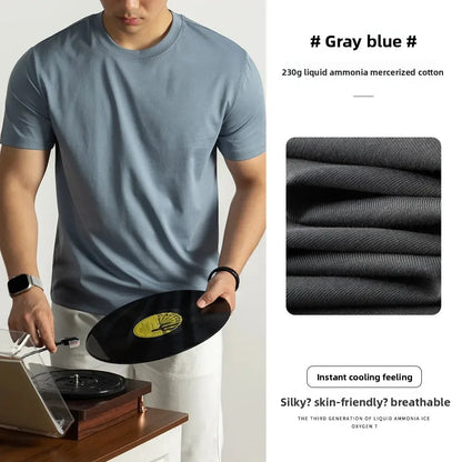 Haut de gamme lourd ammoniaque liquide brillant coton hommes à manches courtes T-Shirt été coupe ample respirant haut décontracté