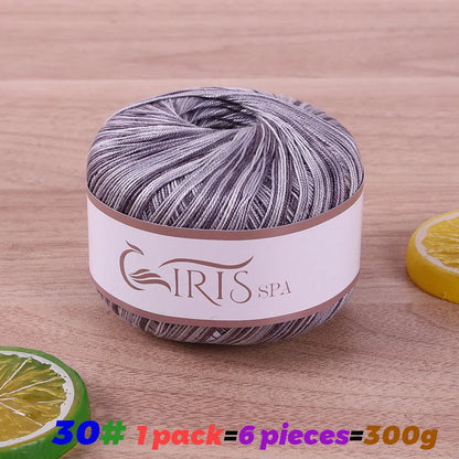 6 #   Fil de dentelle, fil de coton 100% pur coloré teint dégradé mercerisé, fil fin au crochet, tricot fait à la main, châle ajouré d'été, fil de tricot pour pull, 1 pièce = 6 pièces = 300 grammes