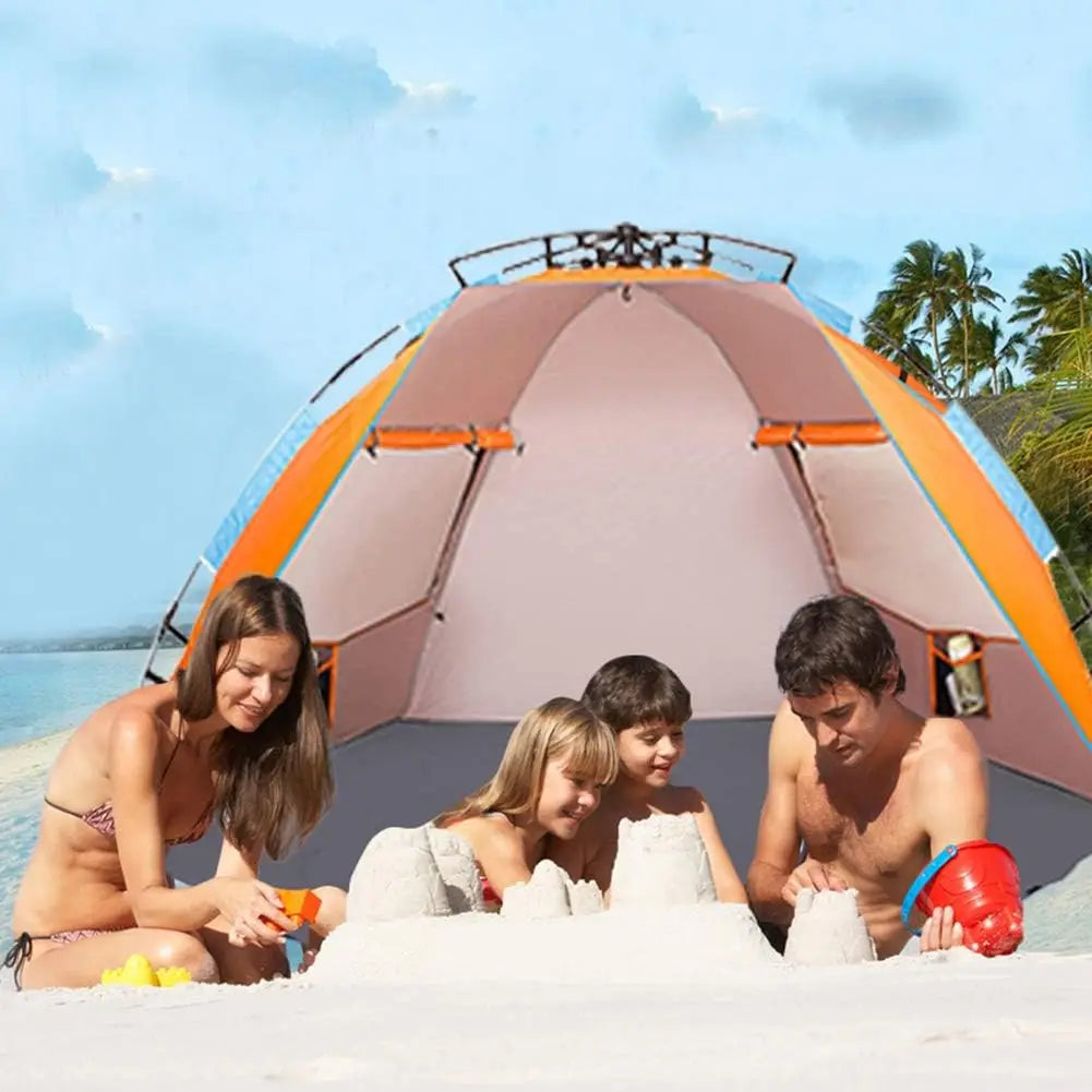 Tente de plage extra large pour 4 personnes - Abri solaire portable avec sac de transport, piquets et poches à sable pour le camping, la randonnée et la pêche