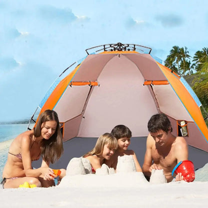 Tente de plage extra large pour 4 personnes - Abri solaire portable avec sac de transport, piquets et poches à sable pour le camping, la randonnée et la pêche