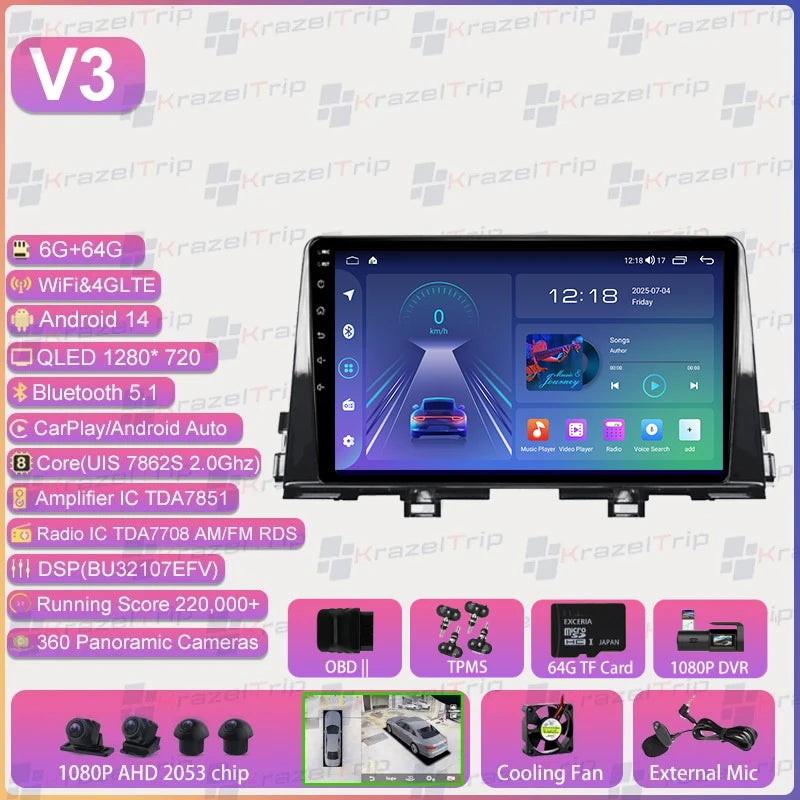 Autoradio Android 9 pouces pour KIA Morning 3 Picanto 2016 2017 2018 2019 2020 - 2023, GPS stéréo Carplay Autoradio DAB WIFI DSP RDS
