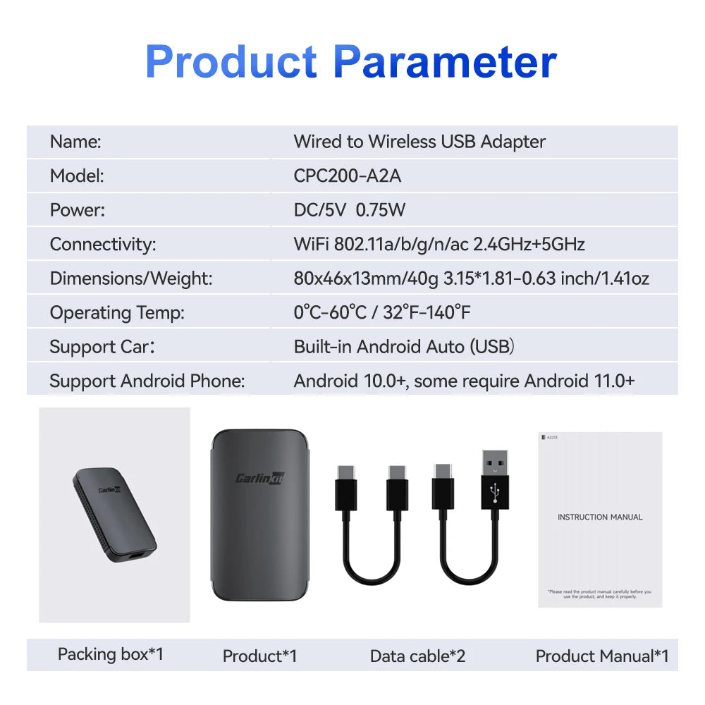 CarlinKit-Adaptateur sans fil Android Auto, Smart Ai Box, Plug matchs Play, Bluetooth, WiFi, Auto allergique pour filaire, Android Auto Cars, 2026