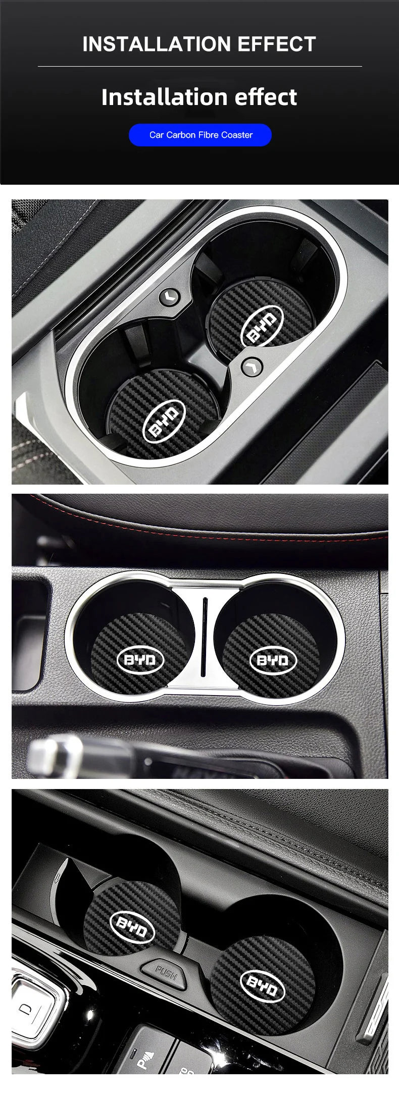 Dessous de verre en cuir de carbone pour voiture, 2 pièces, tasse d'eau, coussinet antidérapant pour BYD Atto 3 Yuan Plus Han Tang EV F3 E6 Dmi Song F0 Qin Pro G3 I3 Ea1