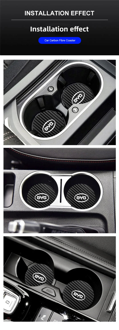 Tapis de dessous de verre en cuir pour voiture, 2 pièces, Anti-bruit, antidérapant, pour tasse d'eau BYD Atto 3 Yuan Plus Han Tang EV F3 E6 Dmi Song F0 Qin Pro G3