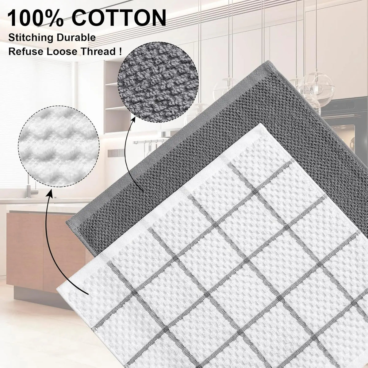 Ensemble de 12 torchons et chiffons de cuisine en coton, doux et absorbants, 16x25 pouces et 13x13 pouces pour la maison