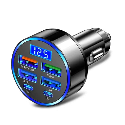 Chargeur de voiture à charge rapide, 66-250W, PD, QC3.0, une à six voitures, prise allume-cigare Laguna, charge flash avec affichage numérique