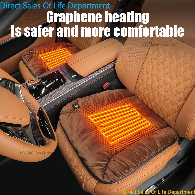 Coussin chauffant de voiture en graphène, coussin de siège en peluche d'hiver, coussin unique électrique USB chaud universel monté sur véhicule 12V, 1 pièce