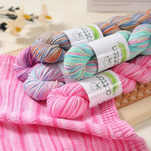 Fil dégradé 100% coton teint à la main 2mm 50g pour tricot, crochet, écharpe et pull DIY