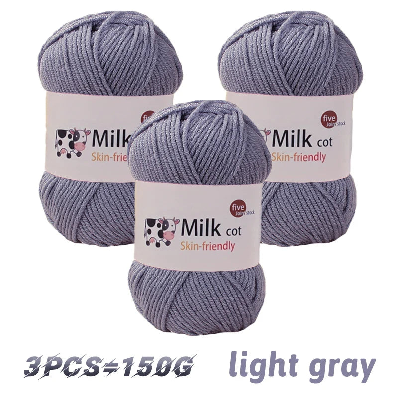 Fil de lait tissé à 5 brins, optique moyenne faite à la main, boule de fil, bricolage, beurre, pull, fleur, chapeau, écharpe, 150g