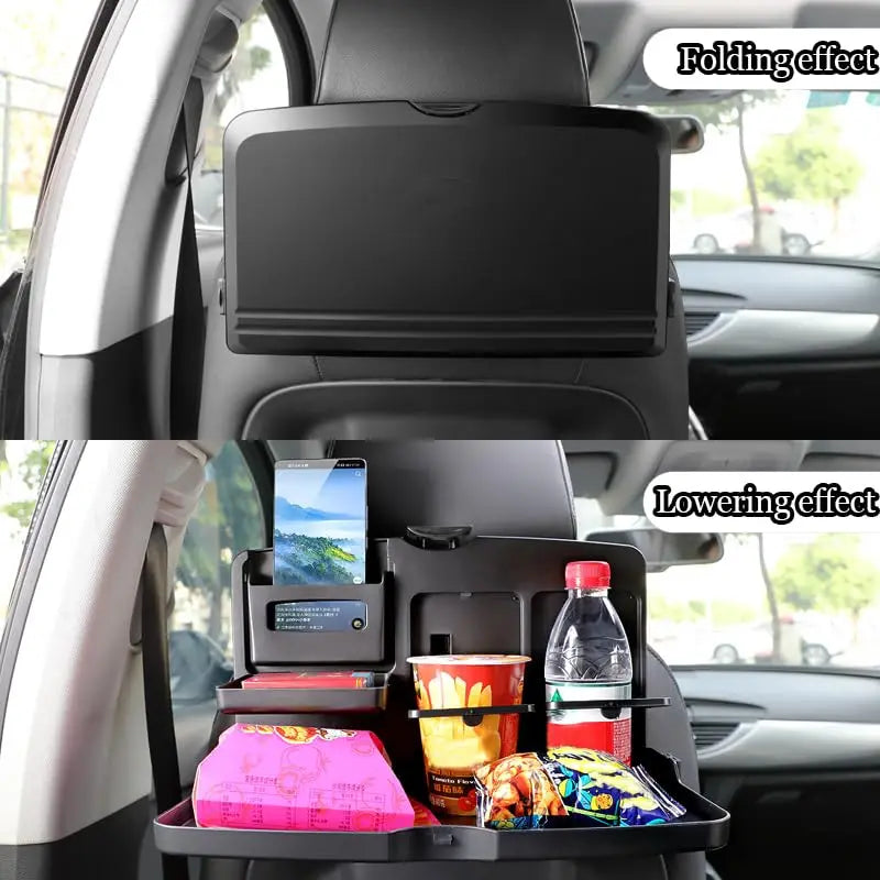 Table pliable pour siège arrière de voiture, plateau de repas multifonctionnel pour voyage en voiture avec porte-gobelet et poche de rangement, organisateur pour dossier de siège de voiture