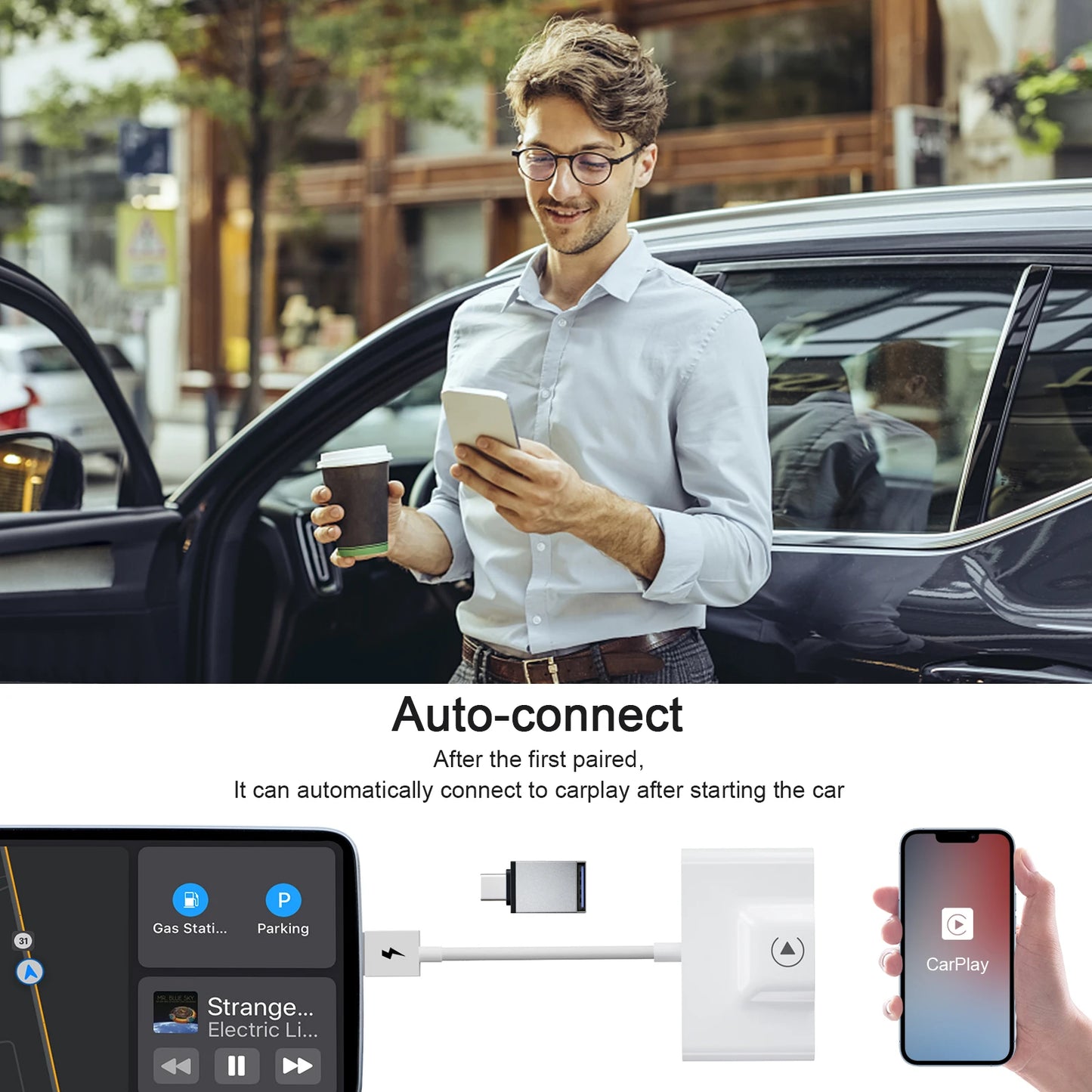 Adaptateur CarPlay sans fil IOS ou Android Auto sans fil 5G WiFi type-c USB Plug Play CarPlay sans fil
