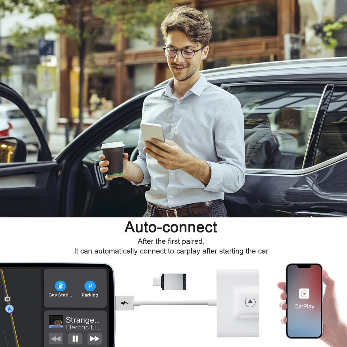 Adaptateur CarPlay sans fil IOS ou Android Auto sans fil 5G WiFi type-c USB Plug Play CarPlay sans fil