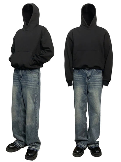 Sweat-shirt à capuche Bla Boxy pour homme, automne-hiver, surdimensionné, style américain, rigide et solide, en coton et polyester, décontracté...
