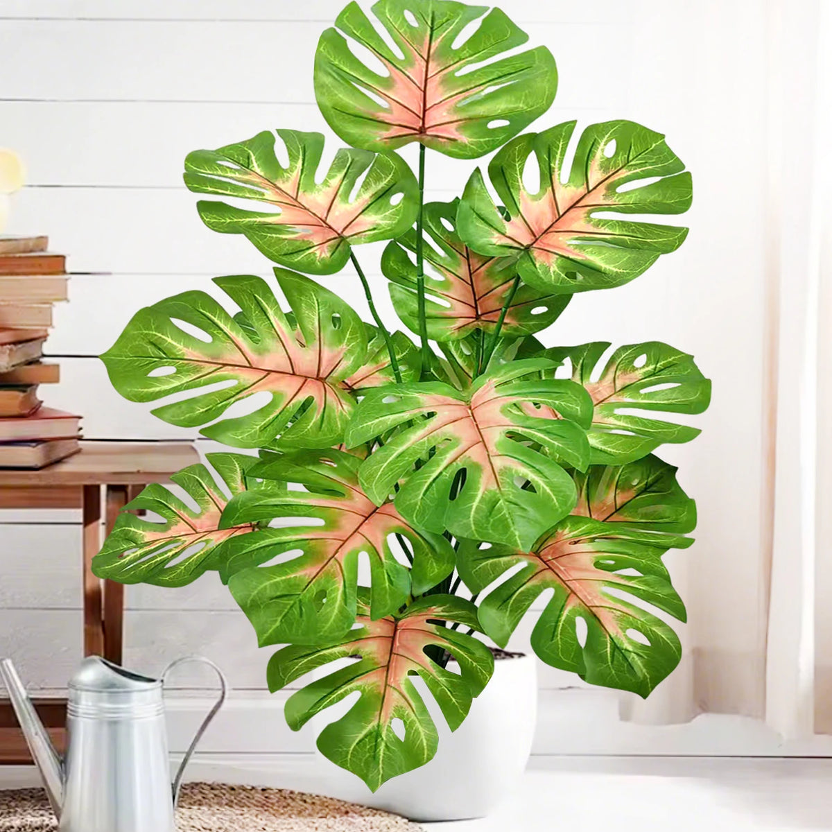 ورقة Monstera اصطناعية بلاستيكية، نبات مزيف للزينة بوعاء، مناسبة لديكور المنزل، 60-100 سم