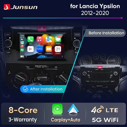Junsun 6.2 "sans fil CarPlay Android Auto autoradio pour Lancia Ypsilon 2012 2013 2014-2020 multimédia WiFi 4G 8core RDS