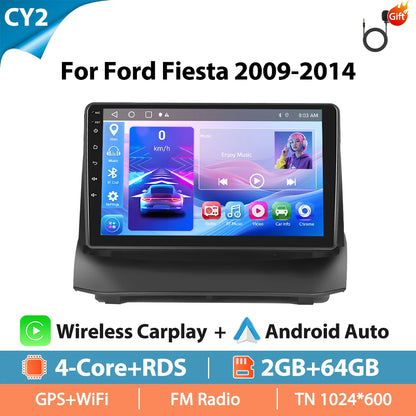 Autoradio Hikity 9 pouces 4G pour Ford Fiesta 2009-2014, lecteur multimédia vidéo, Carplay, Android Auto, 8 cœurs, WIFI, 4G, GPS, Mirrorlink, BT