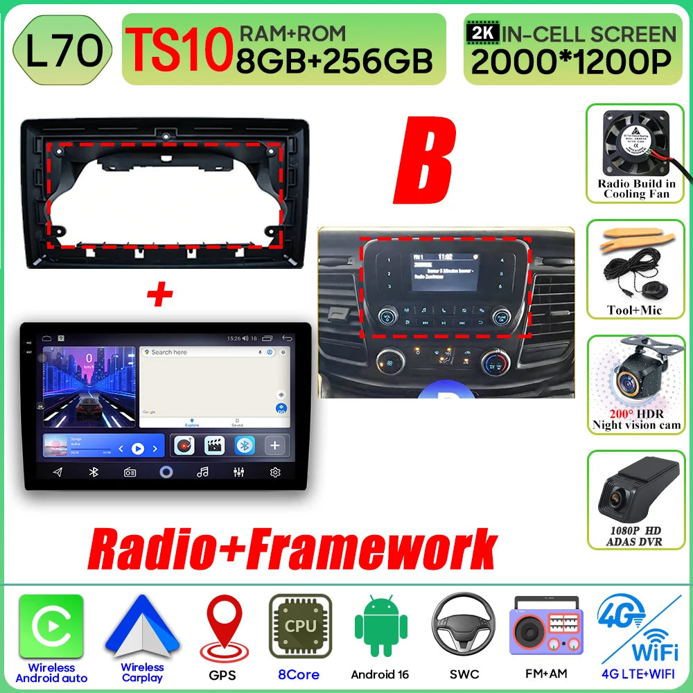 Autoradio Android 16 pour Ford Transit personnalisé Transit V363 350 lecteur multimédia Carplay Navigation GPS 4G Wifi vidéo stéréo 2din