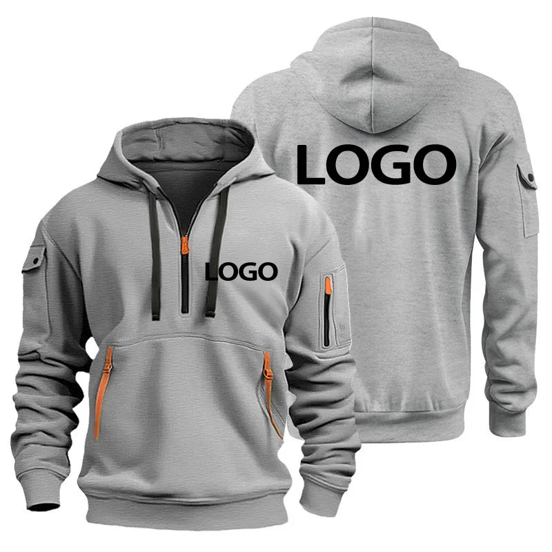 Sweat-shirt de sport européen pour hommes, ample et décontracté, avec fermeture éclair, poche sur le bras, personnalisé avec votre Logo, veste à capuche à épaules tombantes, pull