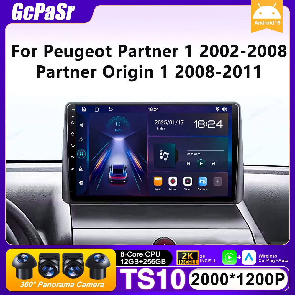 Autoradio Carplay pour Peugeot Partner 1 2002-2008 Partner origine 1 2008-2011 GPS Android Auto lecteur multimédia stéréo No 2din
