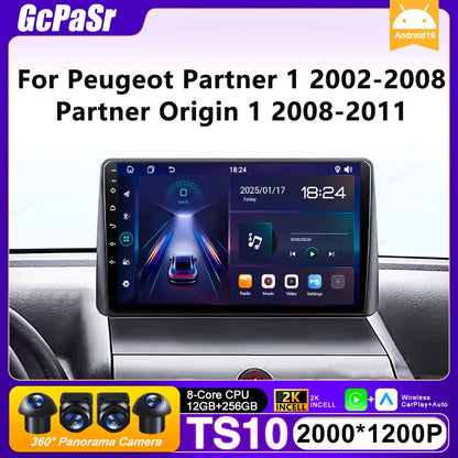 Autoradio Carplay pour Peugeot Partner 1 2002-2008 Partner origine 1 2008-2011 GPS Android Auto lecteur multimédia stéréo No 2din