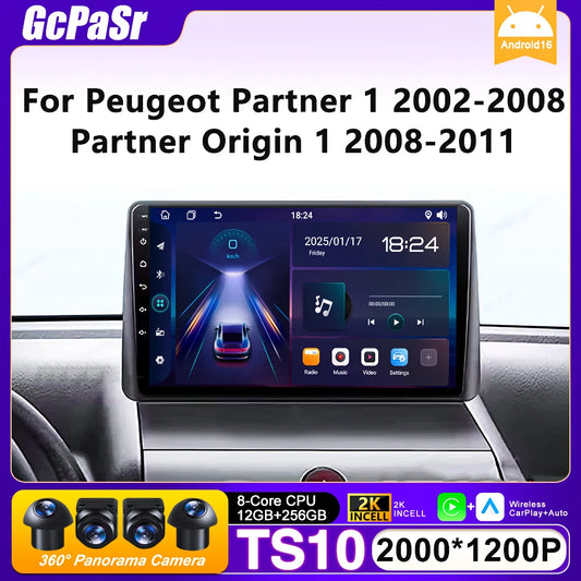 Autoradio Carplay pour Peugeot Partner 1 2002-2008 Partner origine 1 2008-2011 GPS Android Auto lecteur multimédia stéréo No 2din