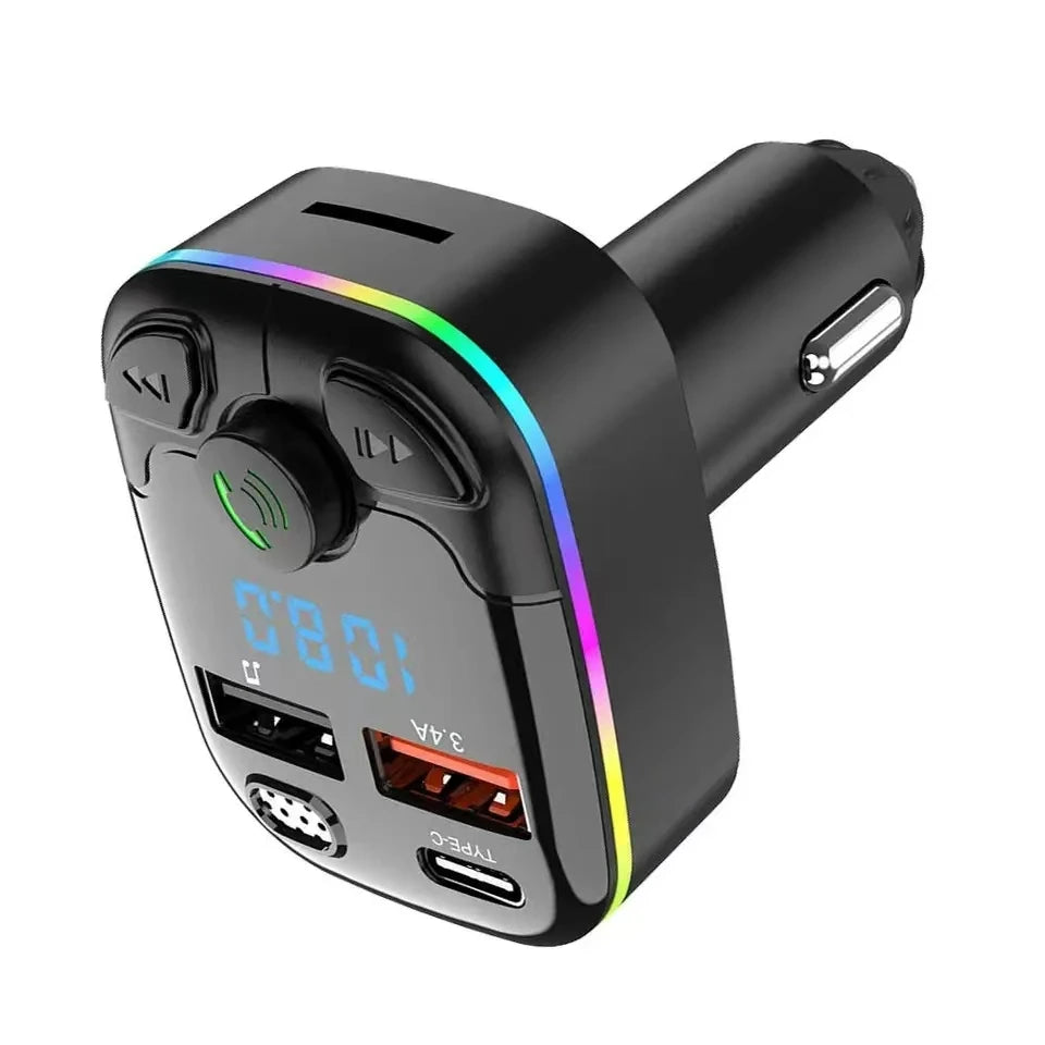 Chargeur de voiture transmetteur FM Bluetooth 5.0 PD type-c double USB lecteur ambiant mains libres chargeur MP3 type-c lumière sans fil