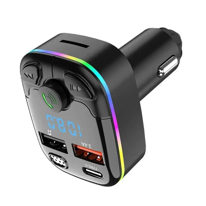 Chargeur de voiture transmetteur FM Bluetooth 5.0 PD type-c double USB lecteur ambiant mains libres chargeur MP3 type-c lumière sans fil