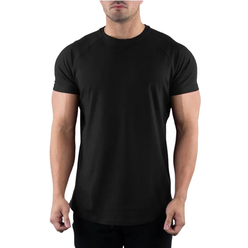 T-shirt de gymnastique en coton pour hommes, vêtements de Fitness d'été, col rond, manches courtes, coupe cintrée, musculation, entraînement