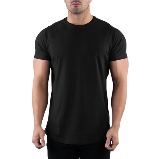 T-shirt de gymnastique en coton pour hommes, vêtements de Fitness d'été, col rond, manches courtes, coupe cintrée, musculation, entraînement