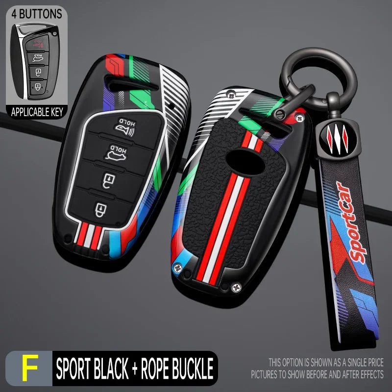 Étui à clés de voiture en métal de style course, housse de porte-clés pour Hyundai, Fast 45, Santa Fe, dehors, Equus, Centennial, Grandeur, Azera, Genesis G80, 2013-2017