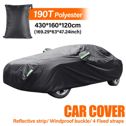 Housse de voiture thermique SUV 190T, couverture complète à quatre portes, résistante à la neige et au gel, conception à fermeture éclair latérale, noire, ajustement universel