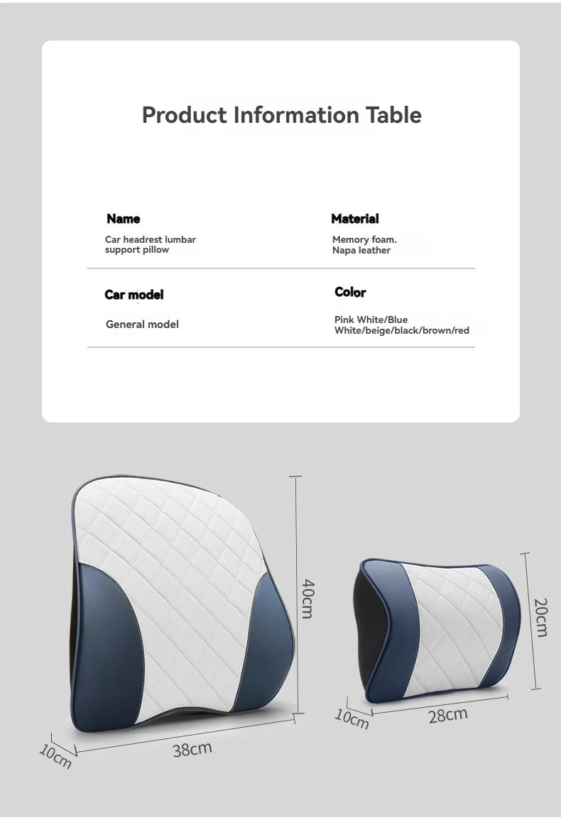 Appui-tête de voiture en cuir Nappa de luxe et ensemble d'oreillers de soutien lombaire, Design perforé respirant, convient à tous les modèles de voiture