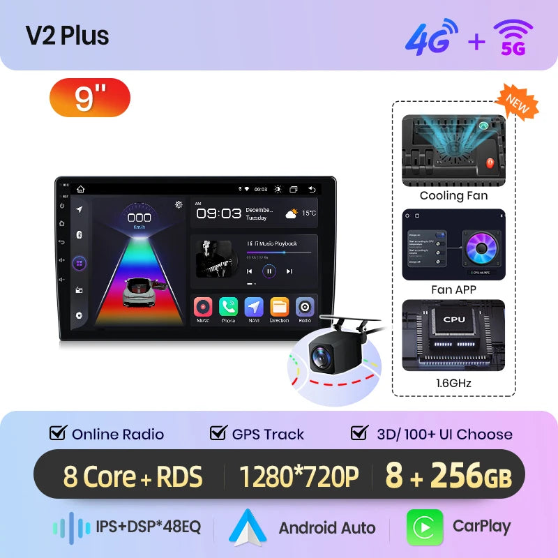 Junsun 7 9 10 pouces Radio universelle Carplay Android Auto autoradio lecteur multimédia systèmes intelligents pour Ford Peugeot Fiat