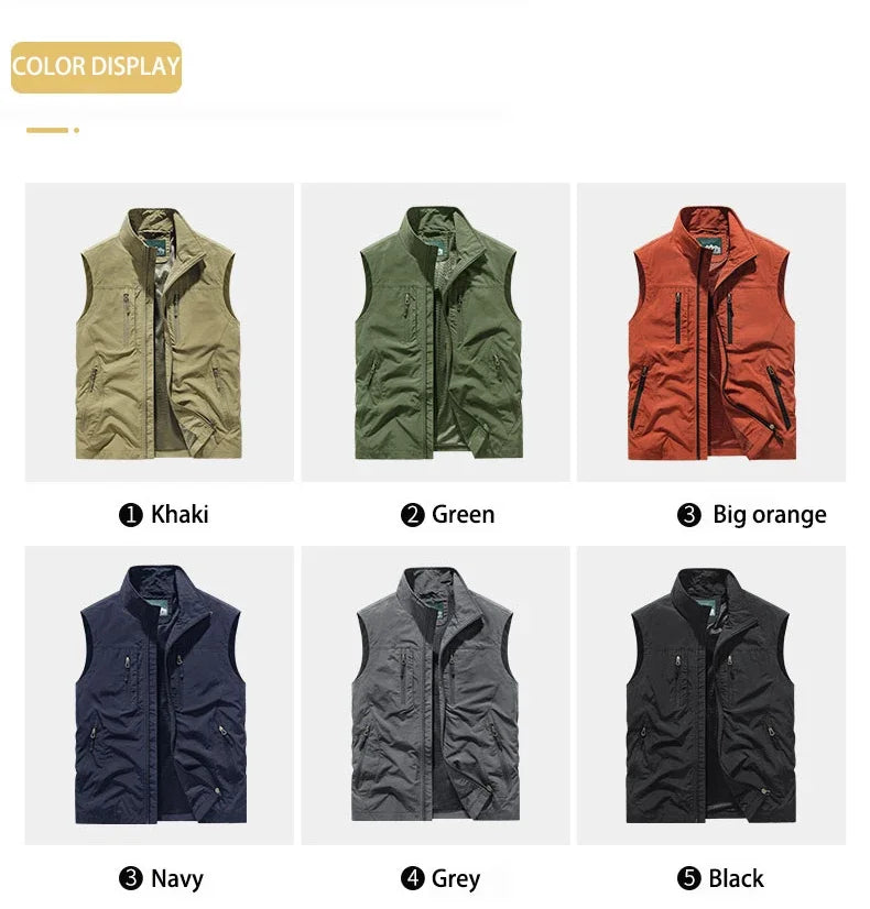 Grande taille hommes été en plein air randonnée gilet tactique multi-poches léger coque souple utilitaire voyage Safari Cargo gilet hommes