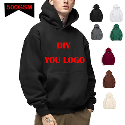 Pull à capuche pour hommes et femmes, personnalisé de votre marque, haut décontracté en coton épais, couleur unie, automne et hiver