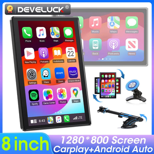 Écran de voiture rotatif Portable universel de 8 pouces, sans fil, Carplay, Android Auto et WIFI, lien miroir, caméra arrière de stationnement, stéréo AUX