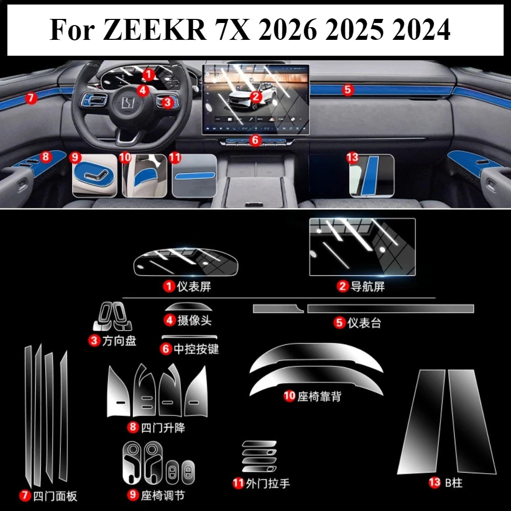 Film de Protection PPF pour ZEEKR 7X 2026 2025 2024, accessoires intérieur transparent en TPU LCD, panneau d'équipement de Navigation, Console centrale