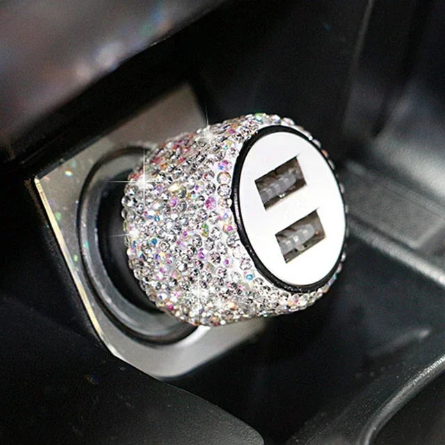 Chargeur de voiture USB rose cristal diamant 5V 2,1 a, double Port, adaptateur de charge rapide, câble 3 en 1 pour IPhone Samsung Huawei