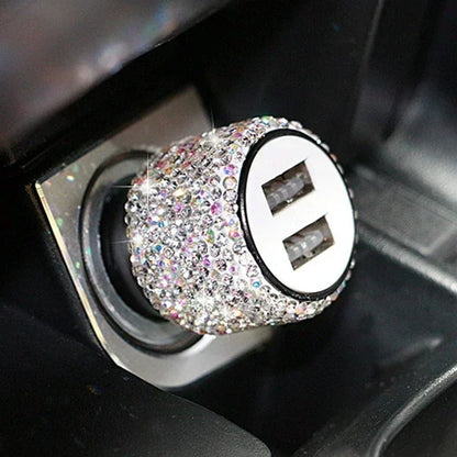 Chargeur de voiture USB rose cristal diamant 5V 2,1 a, double Port, adaptateur de charge rapide, câble 3 en 1 pour IPhone Samsung Huawei