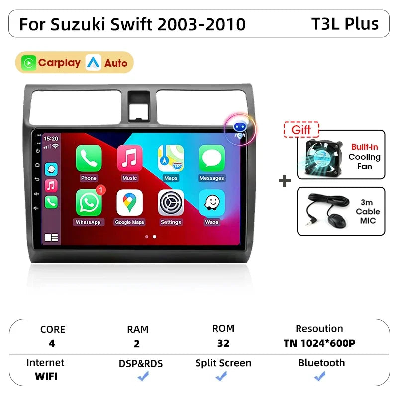 Srnubi autoradio pour Suzuki Swift 2003 2005 2006 2007 2008 2009 2010 sans fil Carplay Android Auto lecteur multimédia de voiture 2 Din