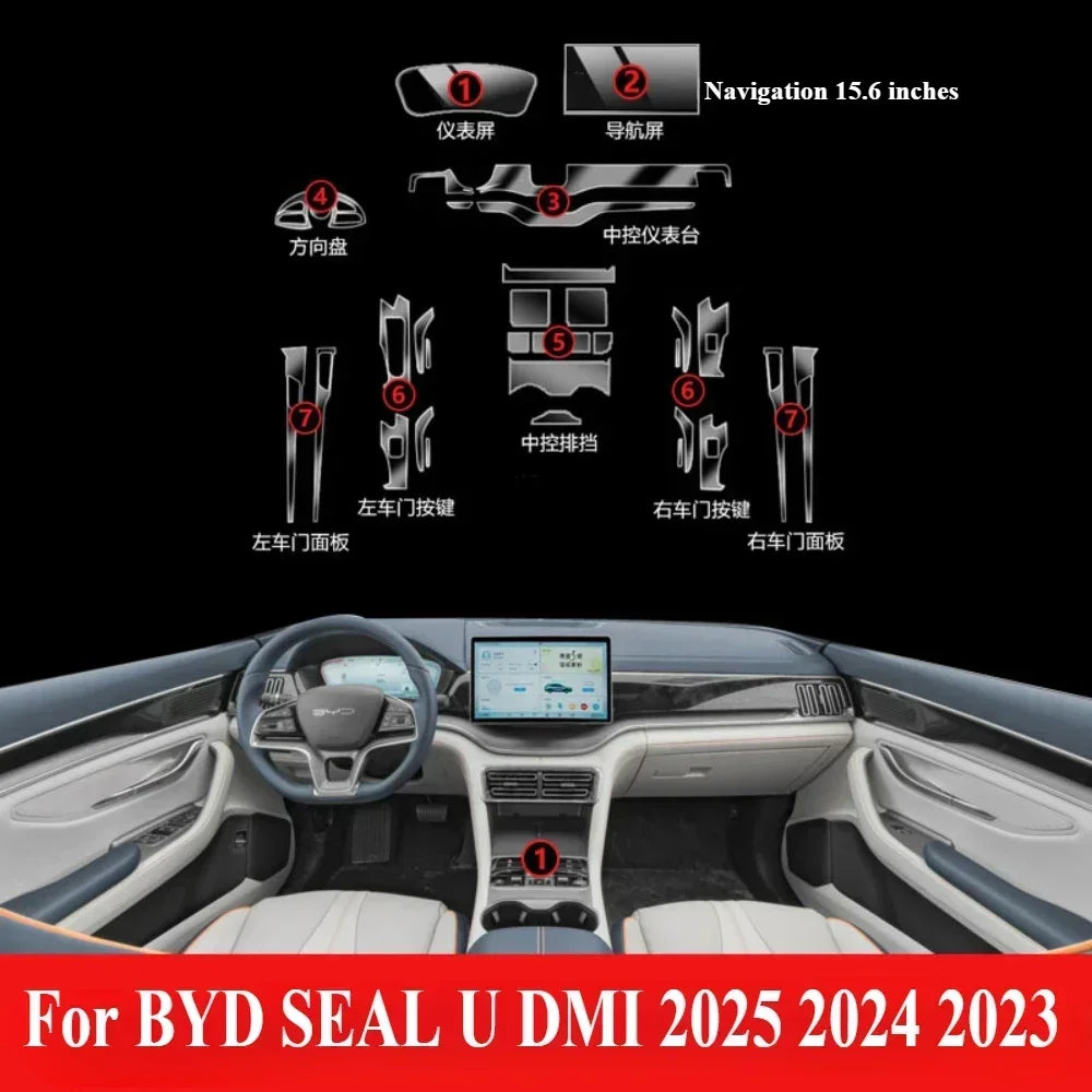 Film intérieur Transparent en TPU pour panneau d'engrenage, autocollant de Protection PPF pour Console centrale BYD SEAL U DMI 2025 2024 2023