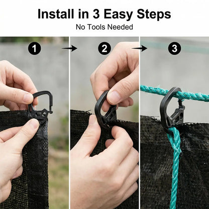 50/100x Portable    Clip de fixation pour filet pare-soleil en plastique, crochet noir pour toile d'ombrage, boucle de serrage, pour camping extérieur, réutilisable