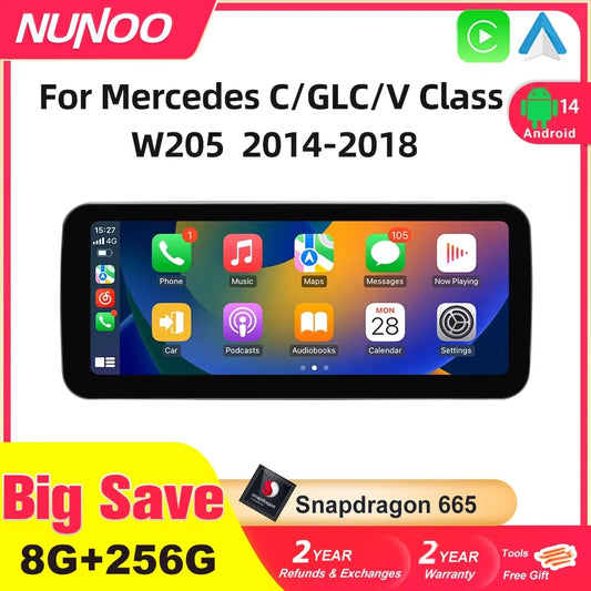 Android 14 sans fil CarPlay pour Mercedes Benz classe C W205 écran Android Auto multimédia Navigation GPS SWC DSP 4G WiFi