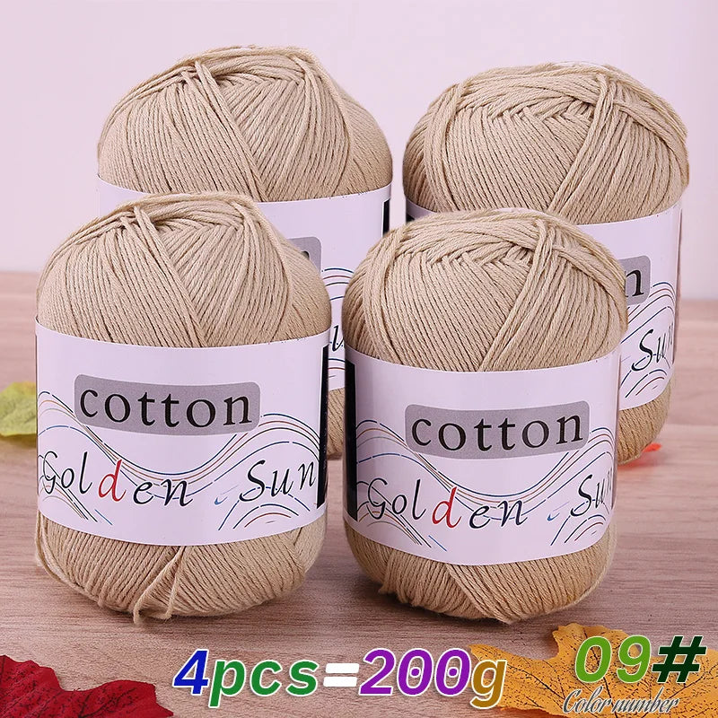 200 g de fil de coton pur 100 %, fil au crochet moyen-fin, fait à la main pour tricoter des pulls, des gilets, des chapeaux et des petites couvertures. Fil de coton moyen-fin, 1 pièce = 4 pièces = 200 grammes
