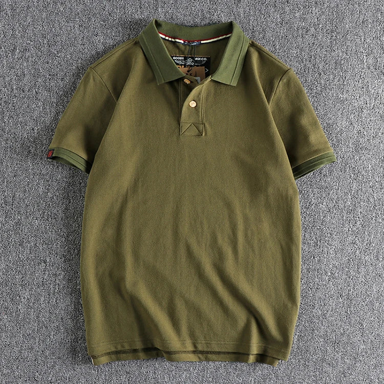 T-shirt rétro américain à manches courtes pour hommes, Polo à revers de couleur unie, à la mode, 100% coton, hauts d'affaires décontractés