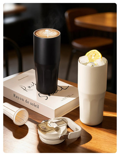 Gobelet à revêtement en céramique de 800ml, avec paille, bouteille d'eau isolée de grande capacité, étanche, poignée détachable, infuseur à thé pour voyage