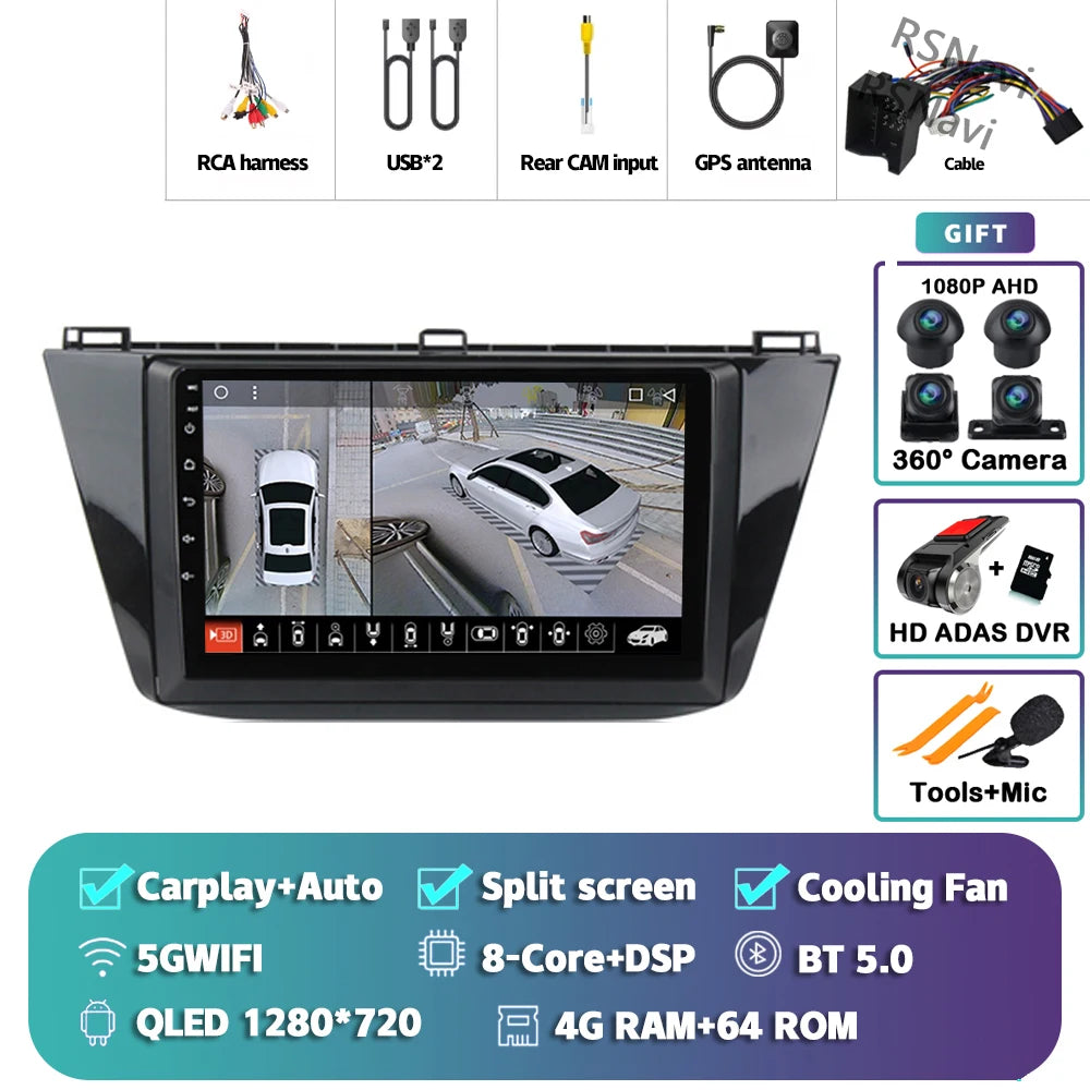 Android 15 Carplay Auto 2K écran autoradio lecteur multimédia pour Volkswagen Tiguan 2 Mk 2016 2017-2019 2 din Autoradio stéréo